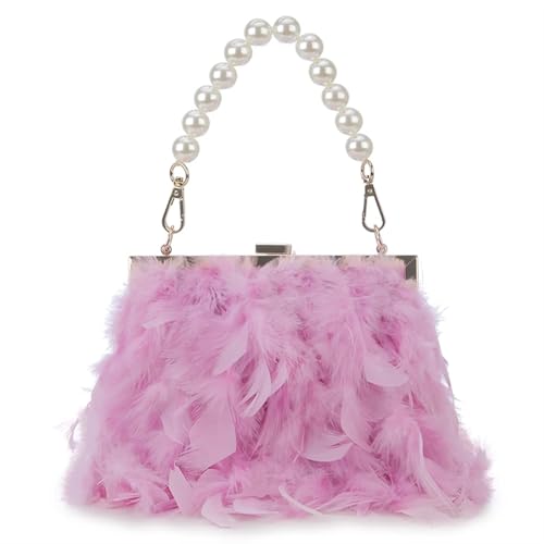 BDXMKS Frauen Straußenfeder Geldbörse Feder Geldbörsen und Handtaschen for Frauen Party Abend Clutch Schultertasche Perle Kette Hochzeit Tasche(Plum) von BDXMKS