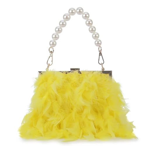BDXMKS Frauen Straußenfeder Geldbörse Feder Geldbörsen und Handtaschen for Frauen Party Abend Clutch Schultertasche Perle Kette Hochzeit Tasche(Yellow) von BDXMKS