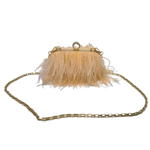 BDXMKS Frauen Straußenfeder Geldbörse Feder Handtasche Damen Abend Clutch Exquisite Perlenkette Hochzeit Braut Schultertasche Party Bankett Tote(Orange) von BDXMKS