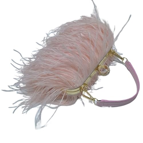 BDXMKS Frauen Straußenfeder Geldbörse Feder Handtasche Damen Abend Clutch Exquisite Perlenkette Hochzeit Braut Schultertasche Party Bankett Tote(Pink) von BDXMKS