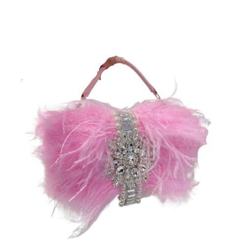 BDXMKS Frauen Straußenfeder Geldbörse Federn Handtaschen Strass Abend Taschen for Frauen Diamant Schulter Umhängetasche Perle Hochzeit Geldbörsen(Pink) von BDXMKS