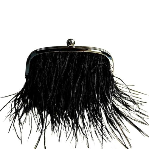 BDXMKS Frauen Straußenfeder Geldbörse Flauschige Abend Feder Taschen for Frauen Geldbörse Griff Handtasche Perle Kupplung(Black) von BDXMKS