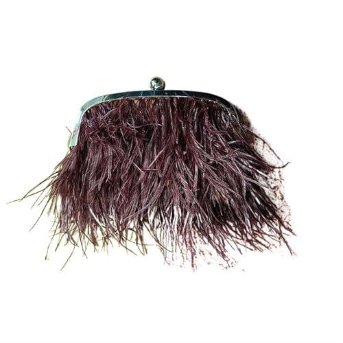 BDXMKS Frauen Straußenfeder Geldbörse Flauschige Abend Feder Taschen for Frauen Geldbörse Griff Handtasche Perle Kupplung(Brown) von BDXMKS