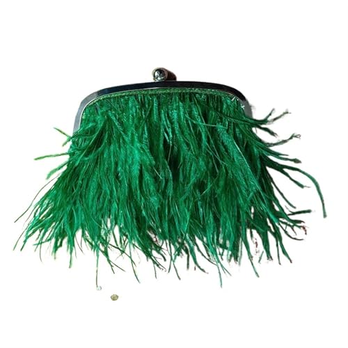 BDXMKS Frauen Straußenfeder Geldbörse Flauschige Abend Feder Taschen for Frauen Geldbörse Griff Handtasche Perle Kupplung(Green) von BDXMKS