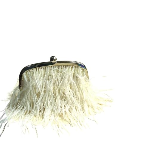 BDXMKS Frauen Straußenfeder Geldbörse Flauschige Abend Feder Taschen for Frauen Geldbörse Griff Handtasche Perle Kupplung(Ivory) von BDXMKS