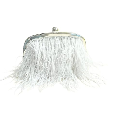 BDXMKS Frauen Straußenfeder Geldbörse Flauschige Abend Feder Taschen for Frauen Geldbörse Griff Handtasche Perle Kupplung(WHITE) von BDXMKS