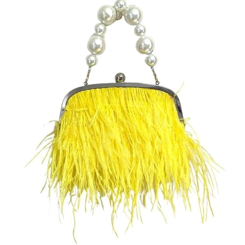 BDXMKS Frauen Straußenfeder Geldbörse Flauschige Abend Feder Taschen for Frauen Geldbörse Griff Handtasche Perle Kupplung(Yellow) von BDXMKS