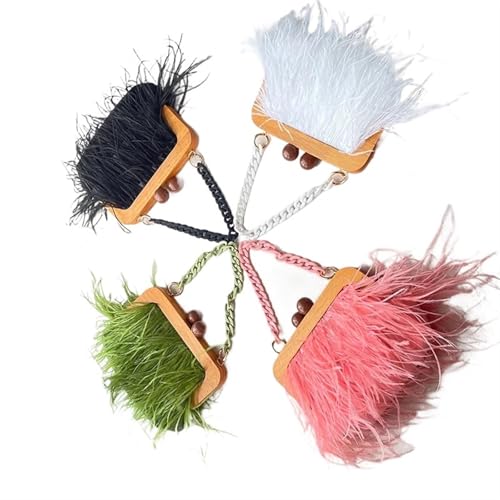 BDXMKS Frauen Straußenfeder Geldbörse Frau Holzrahmen Feder Clutch Kette Taschen Feder Tote Handtasche for Frau Luxus(Pink) von BDXMKS