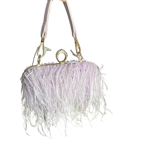 BDXMKS Frauen Straußenfeder Geldbörse Mode Feder Brieftasche Clutch Tasche Damen Diamant Knöchel Ringe Dinner-Party Hochzeit Geldbörse Luxus Chic(Lavender) von BDXMKS