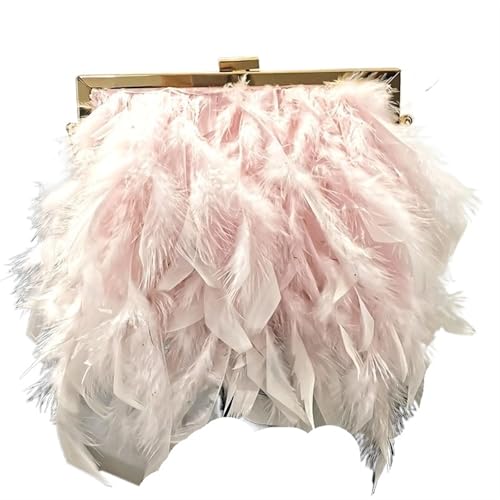 BDXMKS Frauen Straußenfeder Geldbörse Mondfeder Handtasche Damen Abend Clutch Weiße Perlenkette Umhängetasche Luxus Damen Taschen Design Party Geldbörse(Pink) von BDXMKS