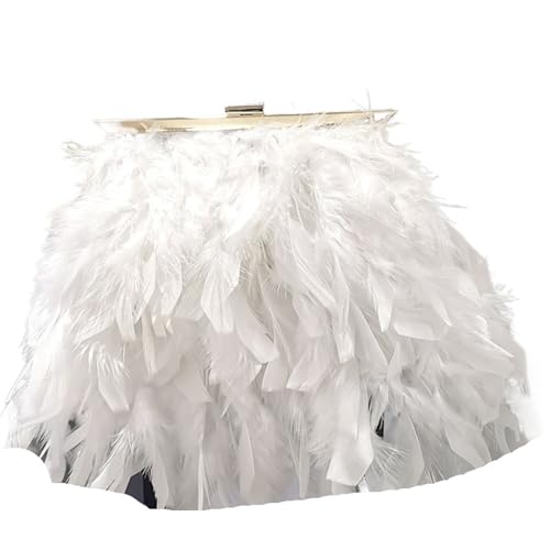 BDXMKS Frauen Straußenfeder Geldbörse Mondfeder Handtasche Damen Abend Clutch Weiße Perlenkette Umhängetasche Luxus Damen Taschen Design Party Geldbörse(White) von BDXMKS