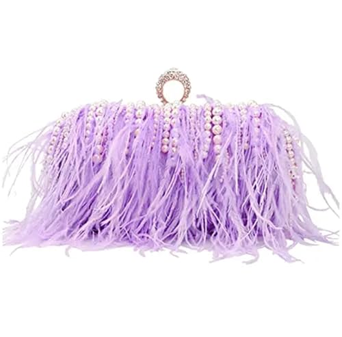 BDXMKS Frauen Straußenfeder Geldbörse Strass Frauen Feder Abend Taschen Kristall Tag Kupplung Mit Kette Schulter Handtaschen Diamanten Geldbörse for Party(Purple) von BDXMKS