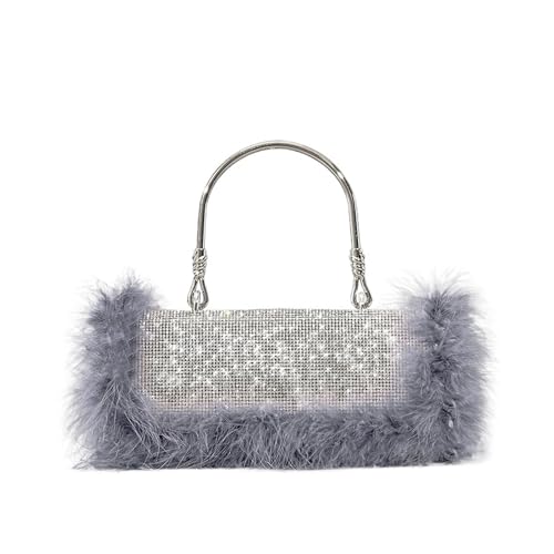 BDXMKS Frauen Straußenfeder Geldbörse Straußenfedern Diamanten Abendtaschen Strass Frauen Handtasche Schulter Umhängetasche Glitter Party Kleine Geldbörse(Grey) von BDXMKS
