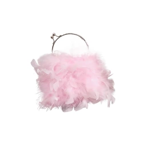 BDXMKS Frauen Straußenfeder Geldbörse Weiche Feder Ring Abend Handtasche Frauen Mode Schulter Kette Tasche Kleine Geldbörse Und Handtaschen Rosa Rot Weibliche(Pink) von BDXMKS