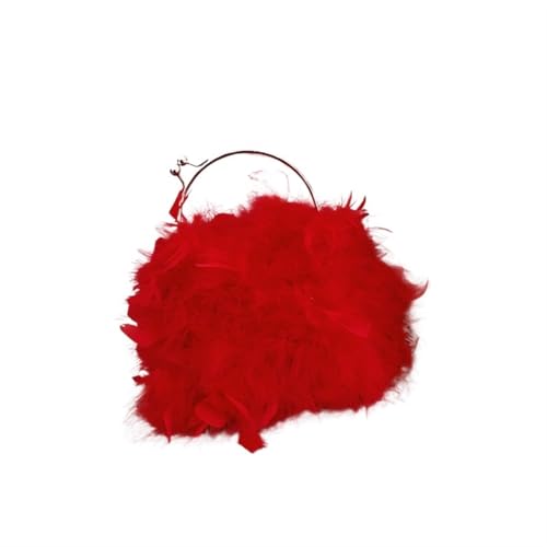 BDXMKS Frauen Straußenfeder Geldbörse Weiche Feder Ring Abend Handtasche Frauen Mode Schulter Kette Tasche Kleine Geldbörse Und Handtaschen Rosa Rot Weibliche(Red) von BDXMKS