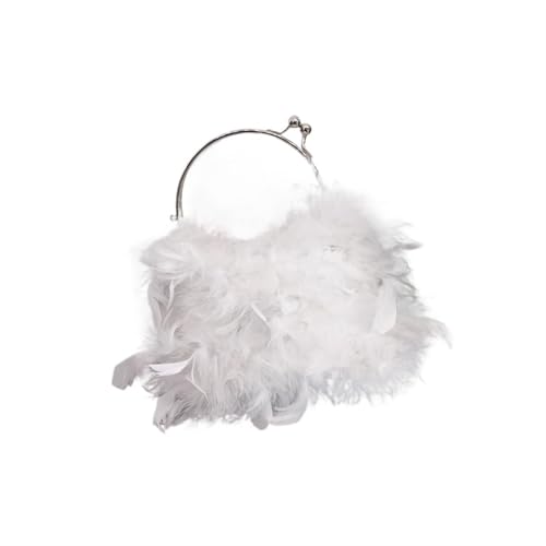 BDXMKS Frauen Straußenfeder Geldbörse Weiche Feder Ring Abend Handtasche Frauen Mode Schulter Kette Tasche Kleine Geldbörse Und Handtaschen Rosa Rot Weibliche(WHITE) von BDXMKS