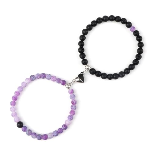 BDXMKS Kristall Armband 2 Teile/satz Romantische Herz Form Magnet Anhänger Armbänder 6 8MM Verwitterten Stein Armreifen Schmuck Paar Handgemachte Strench(6mmstyle 24) von BDXMKS