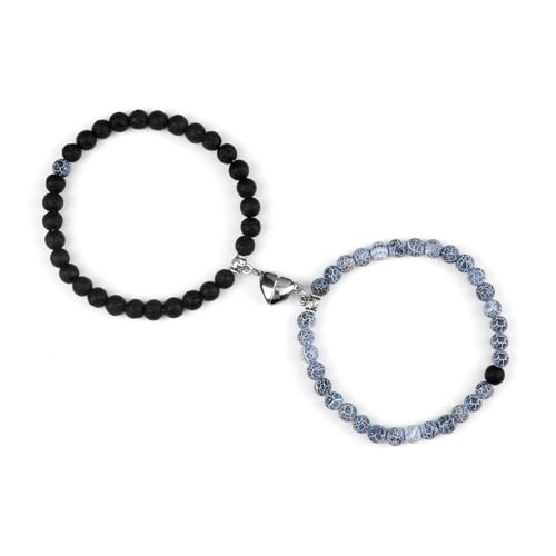 BDXMKS Kristall Armband 2 Teile/satz Romantische Herz Form Magnet Anhänger Armbänder 6 8MM Verwitterten Stein Armreifen Schmuck Paar Handgemachte Strench(6mmstyle 6) von BDXMKS