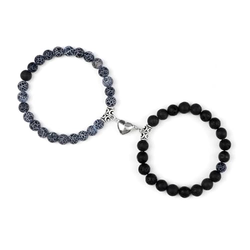 BDXMKS Kristall Armband 2 Teile/satz Romantische Herz Form Magnet Anhänger Armbänder 6 8MM Verwitterten Stein Armreifen Schmuck Paar Handgemachte Strench(8mmstyle 1) von BDXMKS