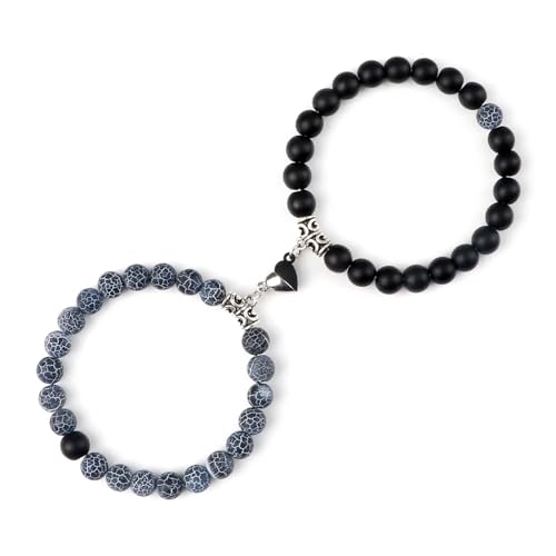 BDXMKS Kristall Armband 2 Teile/satz Romantische Herz Form Magnet Anhänger Armbänder 6 8MM Verwitterten Stein Armreifen Schmuck Paar Handgemachte Strench(8mmstyle 12) von BDXMKS