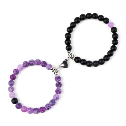 BDXMKS Kristall Armband 2 Teile/satz Romantische Herz Form Magnet Anhänger Armbänder 6 8MM Verwitterten Stein Armreifen Schmuck Paar Handgemachte Strench(8mmstyle 15) von BDXMKS