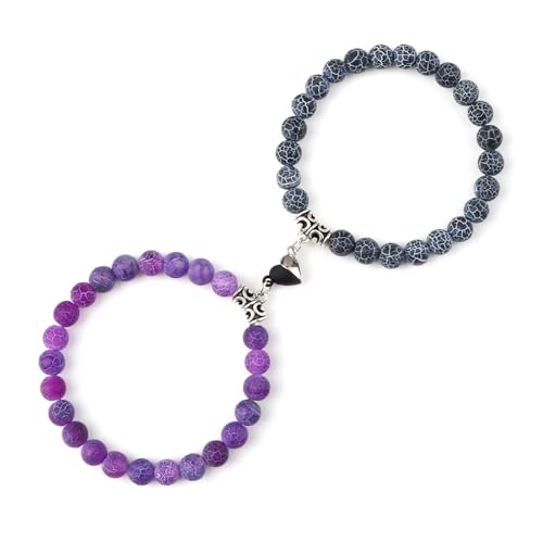BDXMKS Kristall Armband 2 Teile/satz Romantische Herz Form Magnet Anhänger Armbänder 6 8MM Verwitterten Stein Armreifen Schmuck Paar Handgemachte Strench(8mmstyle 18) von BDXMKS