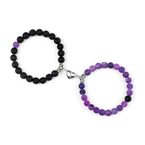 BDXMKS Kristall Armband 2 Teile/satz Romantische Herz Form Magnet Anhänger Armbänder 6 8MM Verwitterten Stein Armreifen Schmuck Paar Handgemachte Strench(8mmstyle 4) von BDXMKS