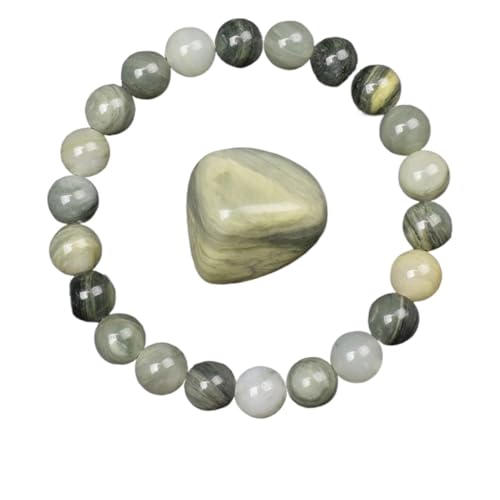 BDXMKS Kristall Armband Goldene Obsidian Stein Perlen Armband Männer Frauen Goldene Licht Regenbogen Obsidian Rohstein Runde Perle Energie Schmuck(17cm,8MM BEADS_25 GREEN STREW HAT) von BDXMKS