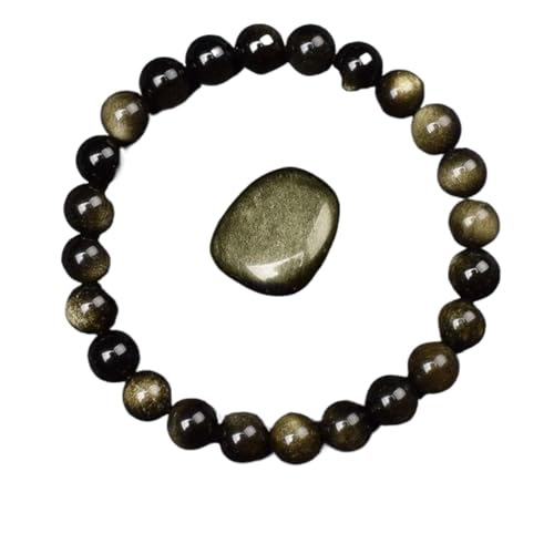 BDXMKS Kristall Armband Goldene Obsidian Stein Perlen Armband Männer Frauen Goldene Licht Regenbogen Obsidian Rohstein Runde Perle Energie Schmuck(21cm,6MM BEADS_10 GOLDEN OBSIDIAN) von BDXMKS
