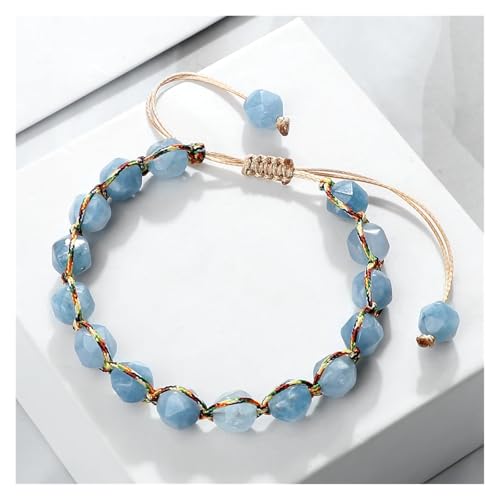 BDXMKS Kristall Armband Handgefertigte Damen-Armbänder, 8 mm Schnittfläche, Tigerauge-Stein, Jaspis, Amethyst-Perlen, Armbänder for Männer, Yoga-Schmuck, Geschenke(Aquamarinl) von BDXMKS
