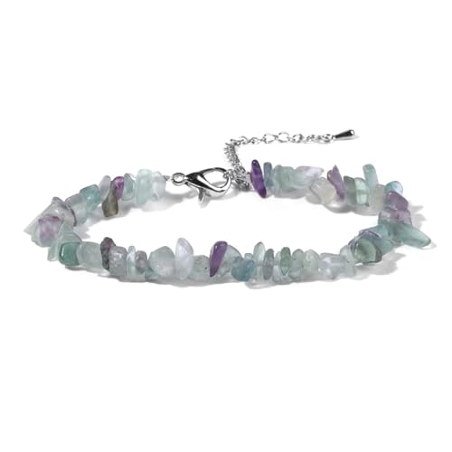 BDXMKS Kristall Armband Quarzkristall-Armband, unregelmäßiger Stein, Perlensplitter, Schmuck, Amethyste, Aquamarine, Citrine, Armbänder for Frauen(17 Fluorite) von BDXMKS