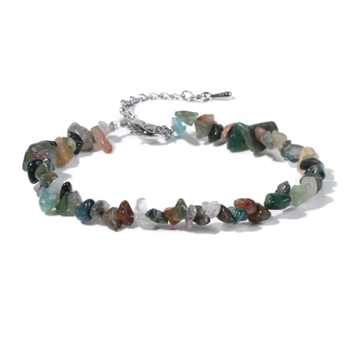 BDXMKS Kristall Armband Quarzkristall-Armband, unregelmäßiger Stein, Perlensplitter, Schmuck, Amethyste, Aquamarine, Citrine, Armbänder for Frauen(22 Indian agates) von BDXMKS