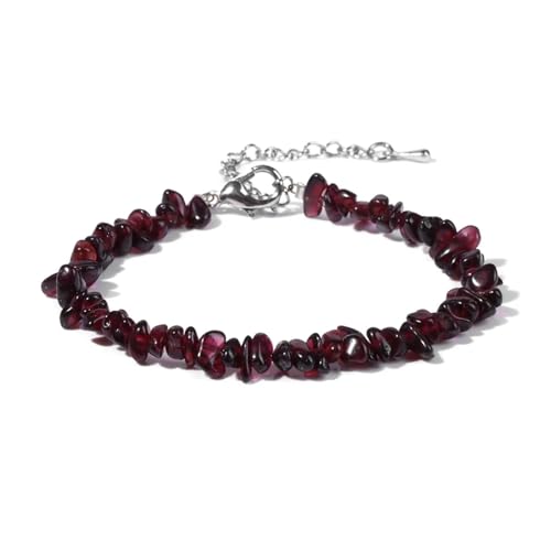 BDXMKS Kristall Armband Quarzkristall-Armband, unregelmäßiger Stein, Perlensplitter, Schmuck, Amethyste, Aquamarine, Citrine, Armbänder for Frauen(27 Garnet) von BDXMKS