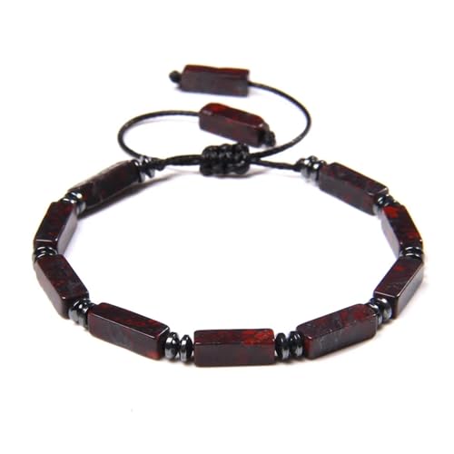 BDXMKS Kristall Armband Rechteckiges Amethyst-Armband, Steinachate, Lapislazuli, verstellbare geflochtene Armbänder for Damen und Herren, Schmuck(Bloodstone) von BDXMKS