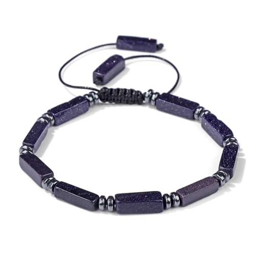 BDXMKS Kristall Armband Rechteckiges Amethyst-Armband, Steinachate, Lapislazuli, verstellbare geflochtene Armbänder for Damen und Herren, Schmuck(Blue Sandstone) von BDXMKS