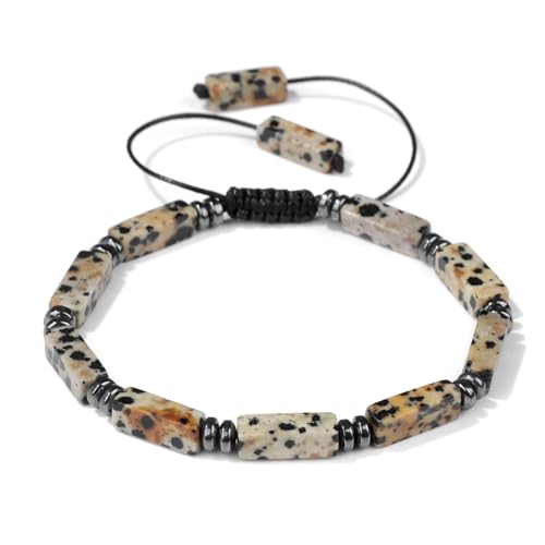 BDXMKS Kristall Armband Rechteckiges Amethyst-Armband, Steinachate, Lapislazuli, verstellbare geflochtene Armbänder for Damen und Herren, Schmuck(Dalmation) von BDXMKS