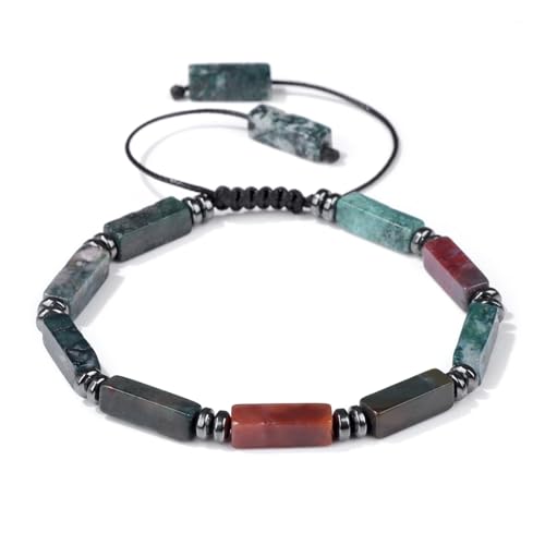 BDXMKS Kristall Armband Rechteckiges Amethyst-Armband, Steinachate, Lapislazuli, verstellbare geflochtene Armbänder for Damen und Herren, Schmuck(Indian Agate) von BDXMKS