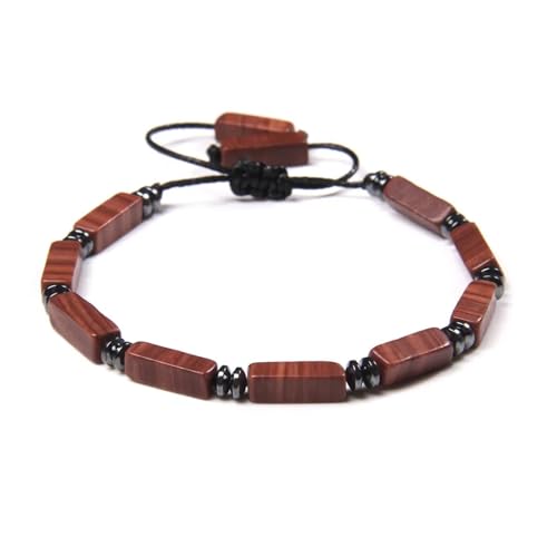 BDXMKS Kristall Armband Rechteckiges Amethyst-Armband, Steinachate, Lapislazuli, verstellbare geflochtene Armbänder for Damen und Herren, Schmuck(Wood Vein Stone) von BDXMKS