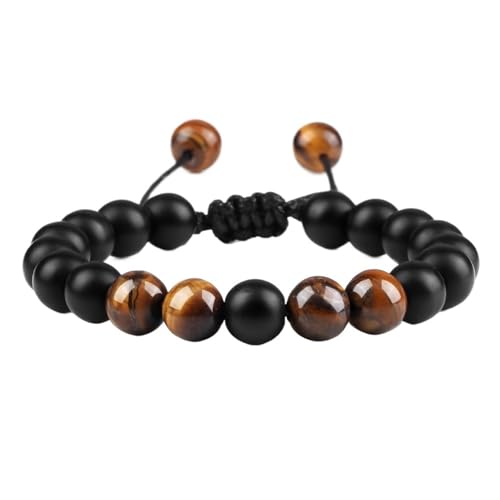 BDXMKS Kristall Armband Schwarzes Lavastein-Kronen-Charm-Tigerauge-Perlen-Armband for Männer und Frauen, geflochtene Armbänder, handgefertigt, verstellbarer Schmuck(ROSE GOLD COLOR) von BDXMKS