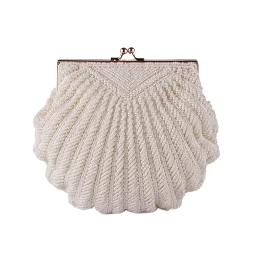 BDXMKS Muschel Tasche Abendtaschen Damen Clutch Abend Clutch Hochzeit Braut Handtasche Perlen Perlen Mode Muschel Kette Party Taschen(Beige) von BDXMKS