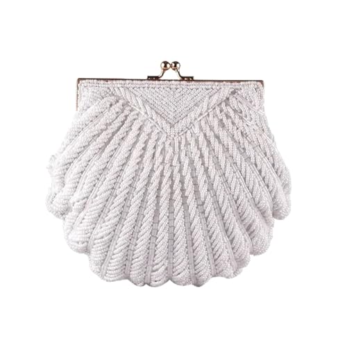 BDXMKS Muschel Tasche Abendtaschen Damen Clutch Abend Clutch Hochzeit Braut Handtasche Perlen Perlen Mode Muschel Kette Party Taschen(White) von BDXMKS
