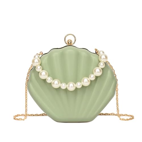 BDXMKS Muschel Tasche Abendtaschen Muschelform Damen Clutch Hochzeit Braut Handtasche Perlen Perlen Mode Muschel Kette Party Taschen(Green) von BDXMKS
