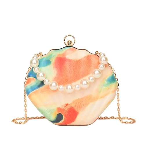 BDXMKS Muschel Tasche Abendtaschen Muschelform Damen Clutch Hochzeit Braut Handtasche Perlen Perlen Mode Muschel Kette Party Taschen(Orange) von BDXMKS