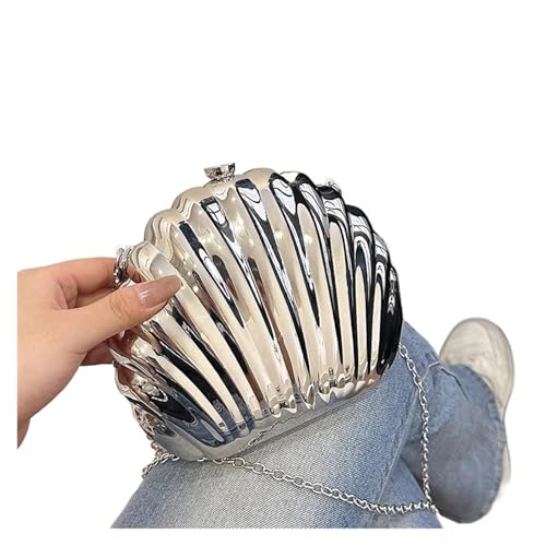 BDXMKS Muschel Tasche Abendtaschen Muschelform Damen Clutch Hochzeit Braut Handtasche Perlen Perlen Mode Muschel Kette Party Taschen(Silver) von BDXMKS
