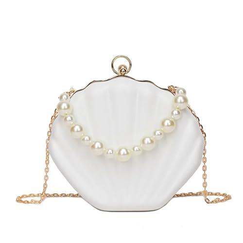 BDXMKS Muschel Tasche Abendtaschen Muschelform Damen Clutch Hochzeit Braut Handtasche Perlen Perlen Mode Muschel Kette Party Taschen(White) von BDXMKS