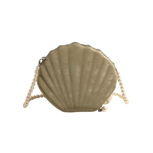BDXMKS Muschel Tasche Damenhandtasche mit Samtstruktur, einfarbig, Muschelbox, Abendtasche, Clutch mit Perlenkette, Schultertasche, Damengeldbörse(Green) von BDXMKS