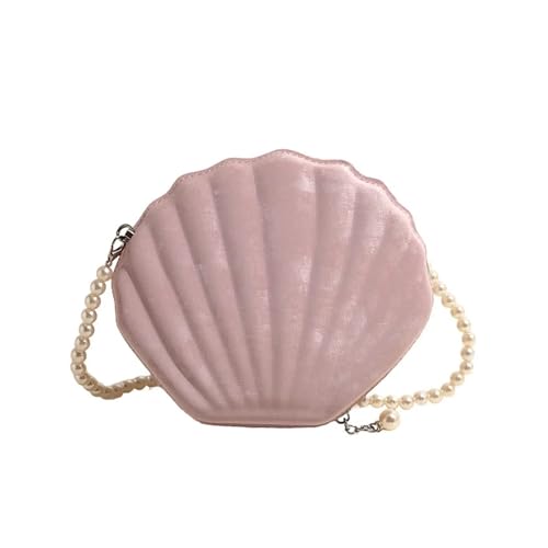 BDXMKS Muschel Tasche Damenhandtasche mit Samtstruktur, einfarbig, Muschelbox, Abendtasche, Clutch mit Perlenkette, Schultertasche, Damengeldbörse(Light Purple) von BDXMKS