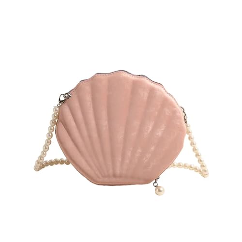 BDXMKS Muschel Tasche Damenhandtasche mit Samtstruktur, einfarbig, Muschelbox, Abendtasche, Clutch mit Perlenkette, Schultertasche, Damengeldbörse(Pink) von BDXMKS