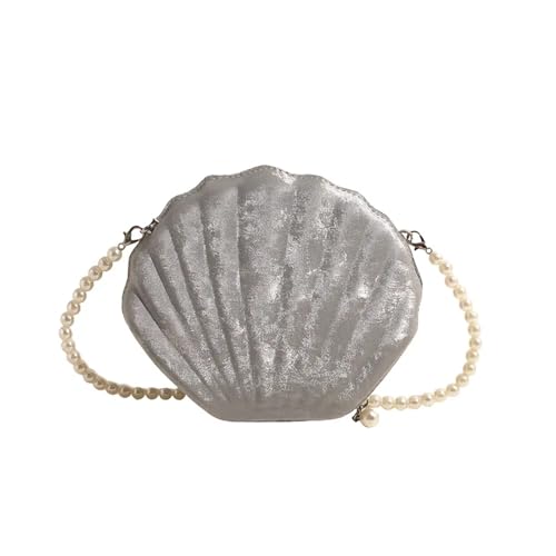 BDXMKS Muschel Tasche Damenhandtasche mit Samtstruktur, einfarbig, Muschelbox, Abendtasche, Clutch mit Perlenkette, Schultertasche, Damengeldbörse(Silver) von BDXMKS