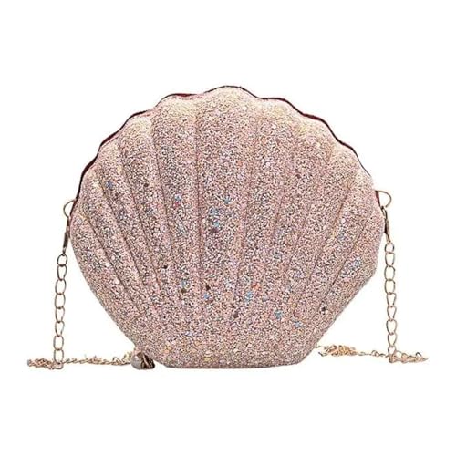 BDXMKS Muschel Tasche Kette Pailletten Umhängetasche for Frauen Pu Leder Handtaschen Süße Muschelform Geldbörse Mini Sommertasche(Pink) von BDXMKS